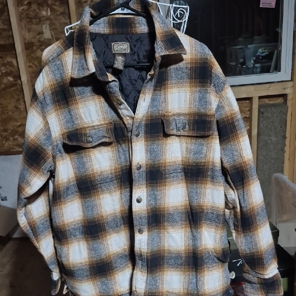 Men's Schmidt Workwear Plaid Shirt Jacket - Black and Tan